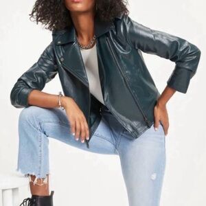 Skies Are Blue Dark Teal / jade green vegan Leather Jacket